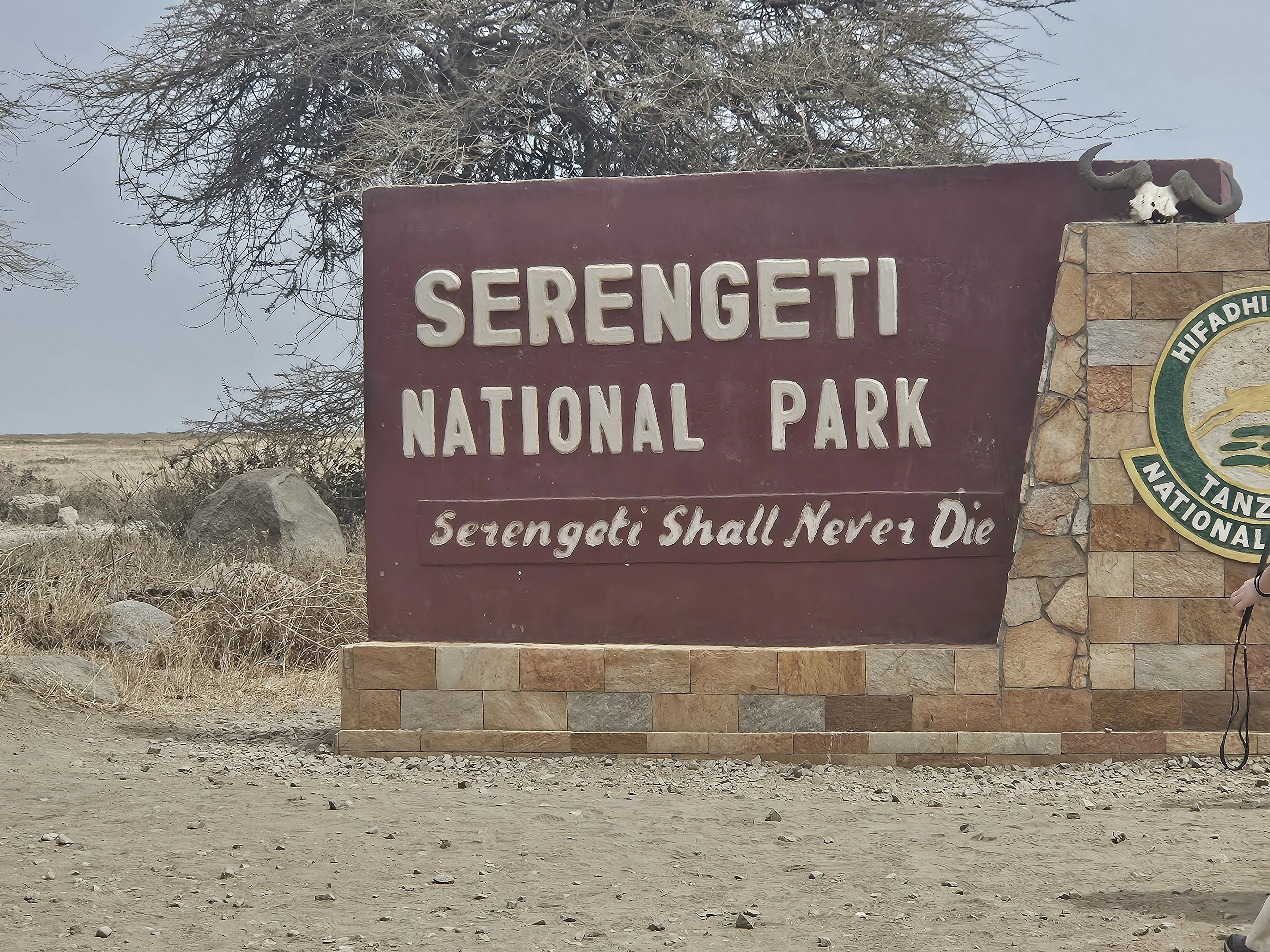 "Serengeti Shall Never Die." The obligatory stop at the gate — and honestly, still gets me every time.